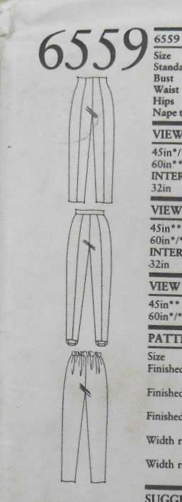 NEW LOOK PATTERNS 6559 FITTED PANTS SIZE 6-18 COMPLETE-UNCUT-F/FOLDED