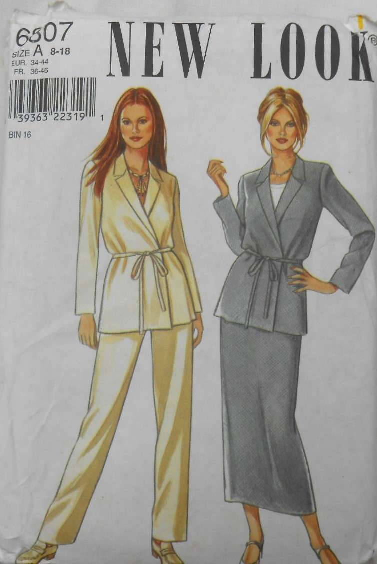 NEW LOOK PATTERNS 6807 JACKET WITH TIE BELT & SKIRT SIZE 8-18 COMPLETE-CUT TO 14