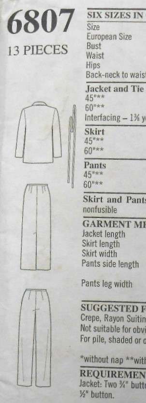 NEW LOOK PATTERNS 6807 JACKET WITH TIE BELT & SKIRT SIZE 8-18 COMPLETE-CUT TO 14