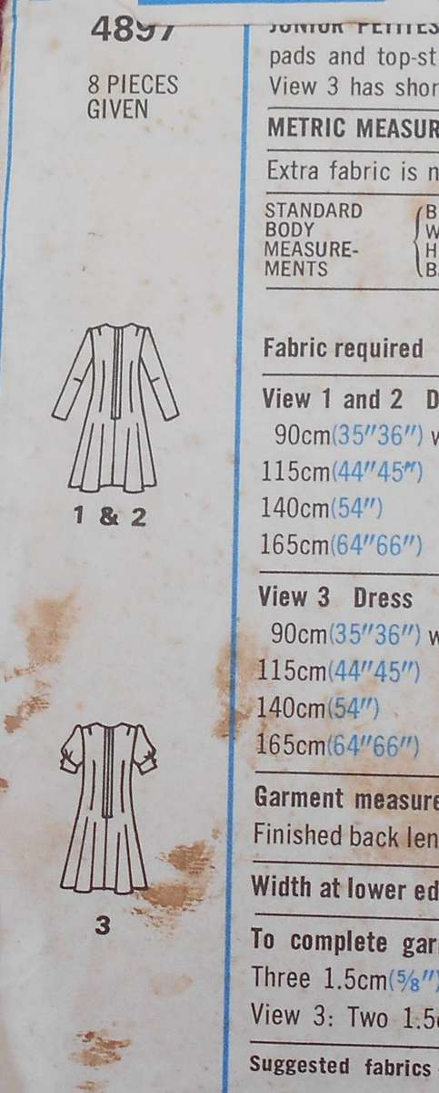 STYLE 4897 DRESS WITH FRONT V NECK SIZE 10 BUST 83 CM COMPLETE