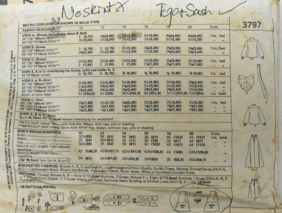 McCALLS 3797 SET OF BLOUSES SIZE 14 BUST 36 NO SKIRT PATTERN