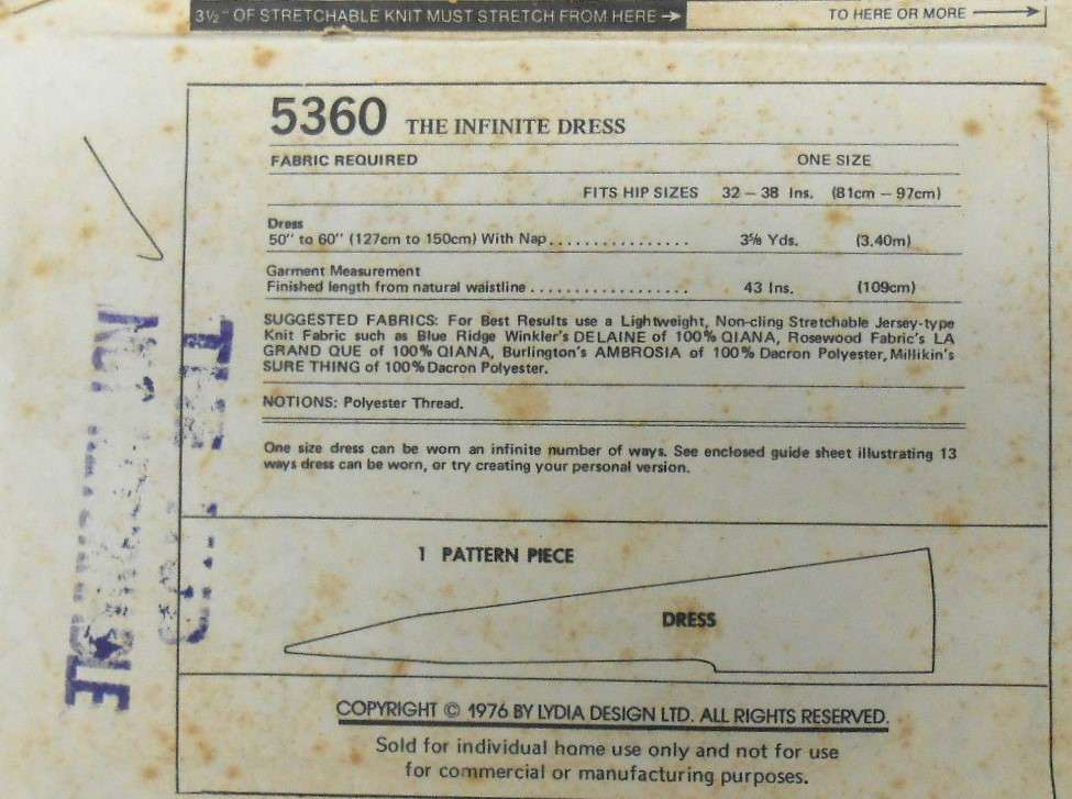 McCALLS  5360 THE INFINITE DRESS ONE SIZE-COMPLETE