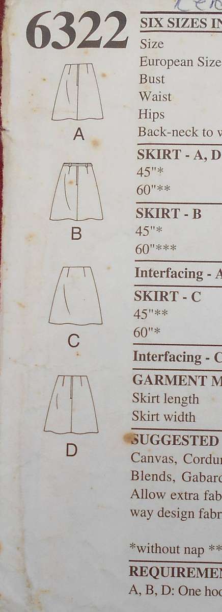 NEW LOOK PATTERNS 6322 SET OF SHORT SKIRTS SIZE 6-16 COMPLETE-CUT ALL SIZES