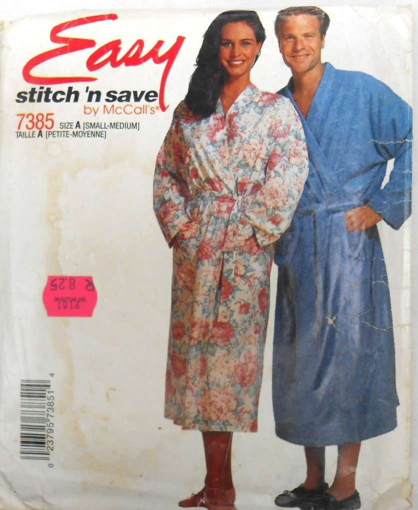 McCALLS 7385 UNISEX ROBE & TIE BELT SIZE SMALL - MEDIUM COMPLETE-CUT TO MEDIUM 36-38