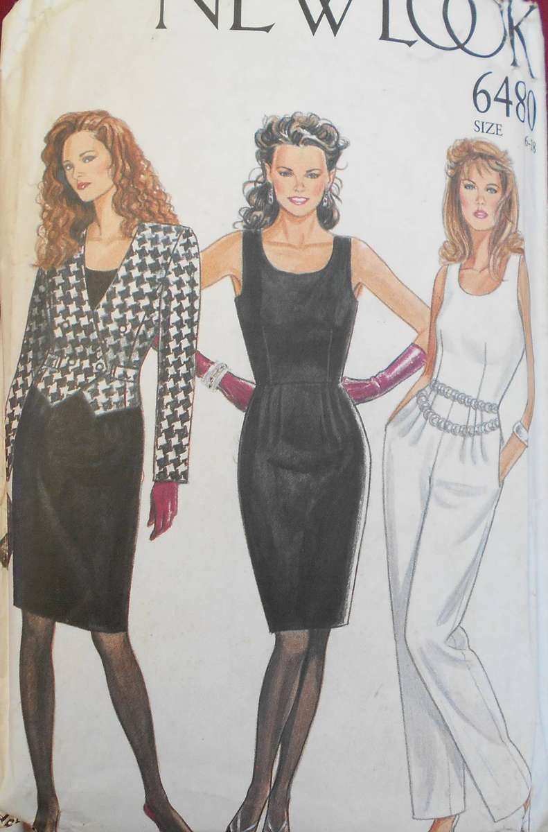 NEW LOOK PATTERNS 6480 TAILORED DRESS-JUMPSUIT SIZE 6-18 COMPLETE JACKET CUT 12- REST PATTERN UNCUT