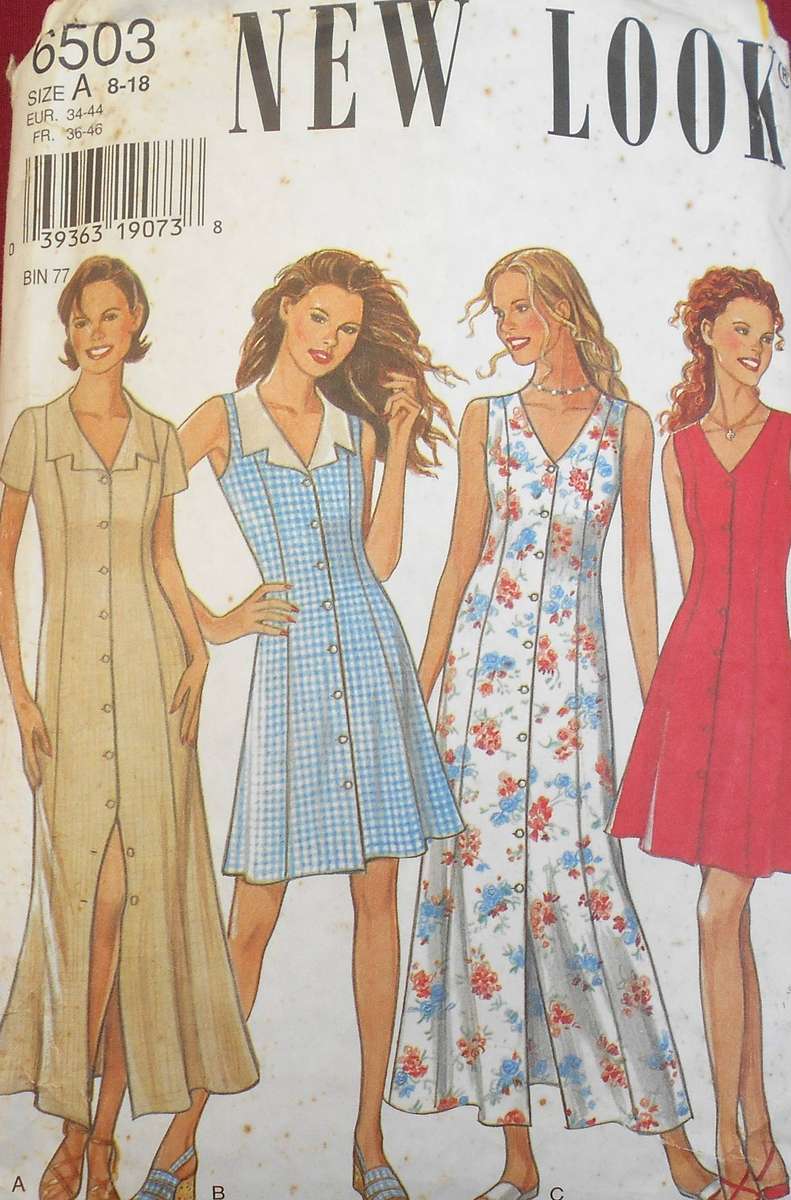 NEW LOOK PATTERNS 6503 PANELLED FRONT BUTTON DRESS SIZE 8-18 COMPLETE CUT TO 18