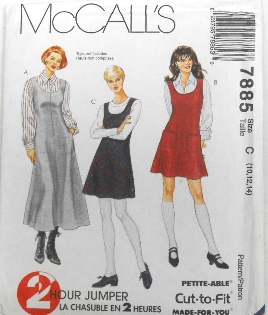 McCALLS 7885 PINAFORE IN 2 LENGTHS SIZE 10-12-14 COMPLETE-UNCUT-F/FOLDED