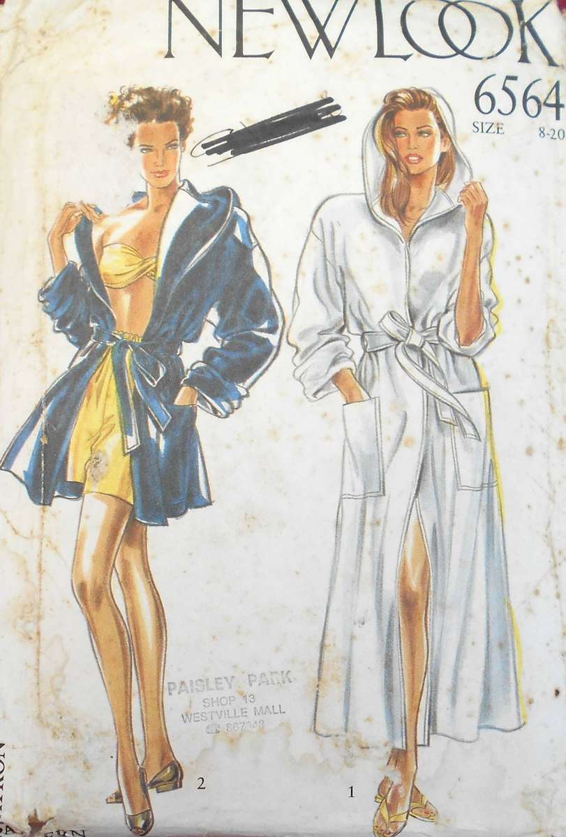 NEW LOOK PATTERNS 6564 SHORT & LONG HOODED GOWN WITH SHORTS SIZE 8-20 COMPLETE CUT TO 10