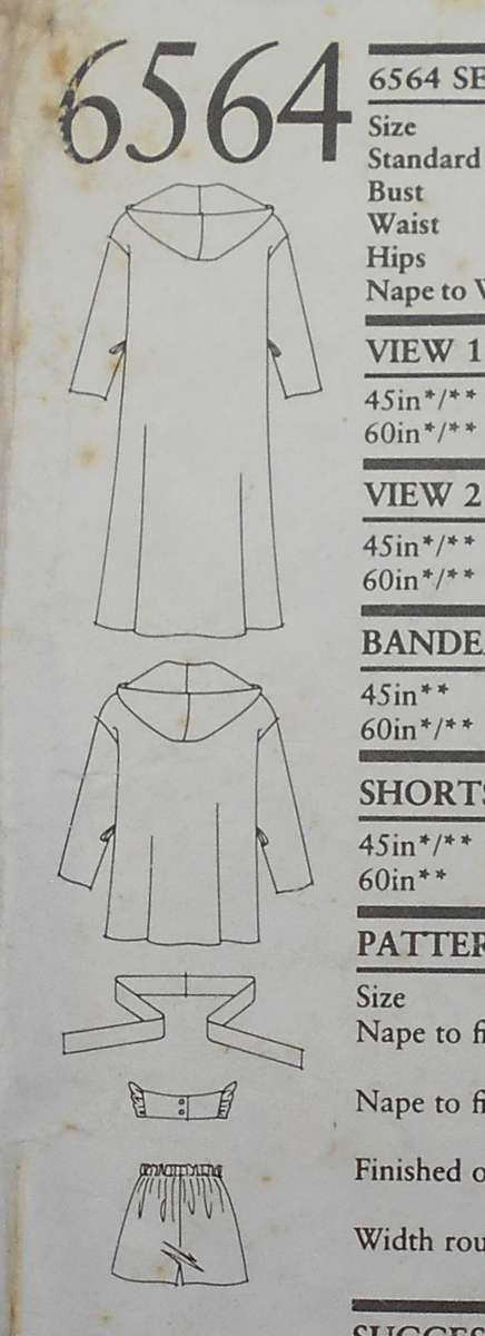 NEW LOOK PATTERNS 6564 SHORT & LONG HOODED GOWN WITH SHORTS SIZE 8-20 COMPLETE CUT TO 10