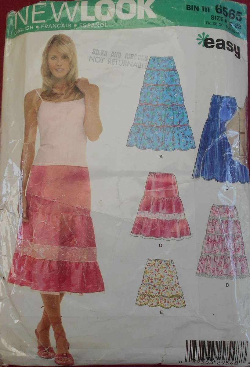 NEW LOOK PATTERNS 6565 SET OF TIERED SKIRTS SIZE 10-22 COMPLETE CUT TO 22