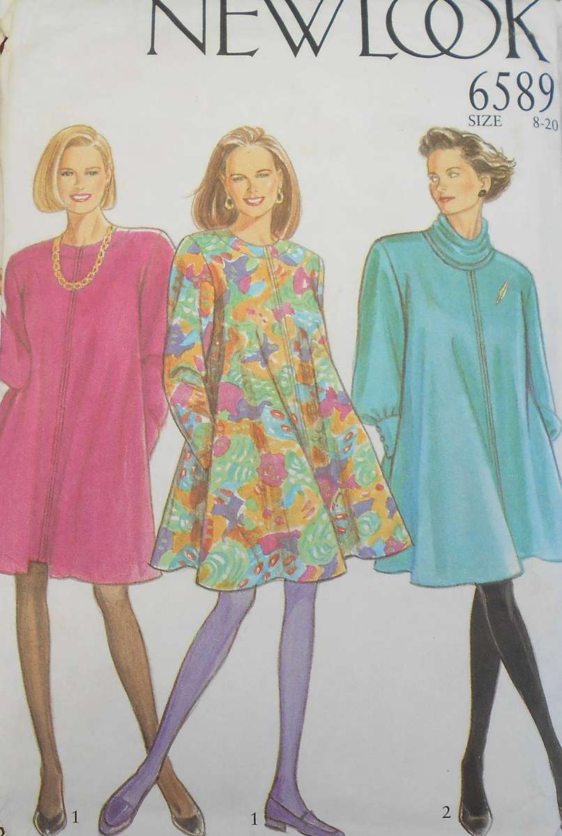 NEW LOOK PATTERNS 6589 FLARED WINTER COAT/DRESS SIZE 10-20 COMPLETE VIEW 1 CUT 14 VIEW 2 CUT TO 20