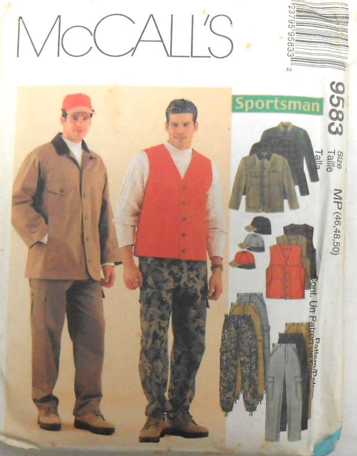 McCALLS 9583 MENS UNLINED JACKET-UNLINED VEST-PANTS-HAT SIZE 46-48-50 COMPLETE-UNCUT-F/FOLDED