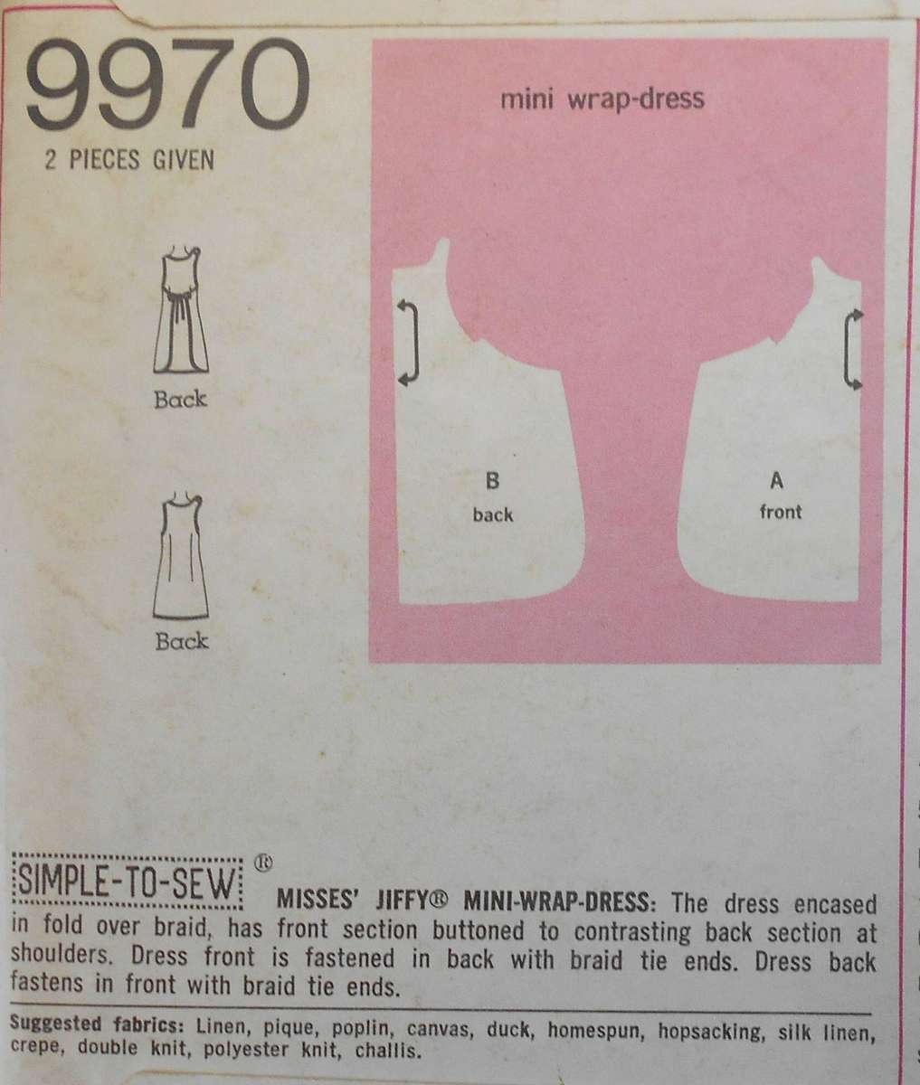 VINTAGE SIMPLICITY 9970 MINI WRAP DRESS SIZE SMALL 8 - 10 COMPLETE