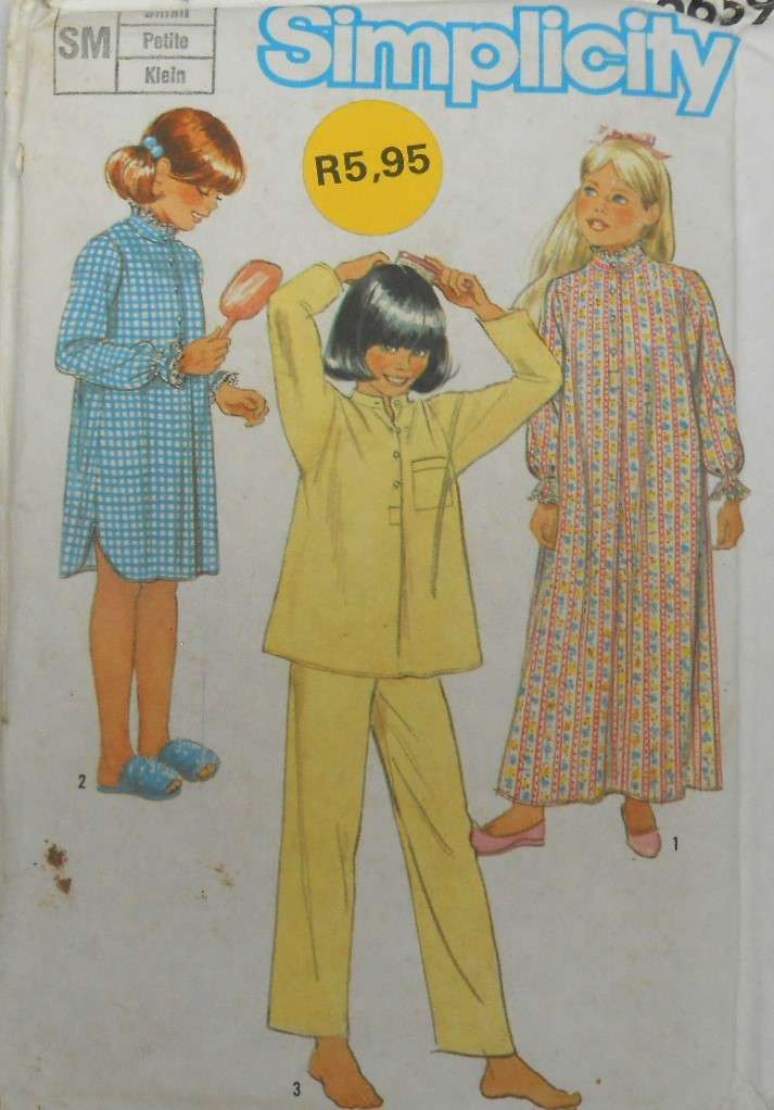 SIMPLICITY 6659 GIRLS PJS & NIGHGOWN SIZE SMALL 7 YEARS COMPLETE-UNCUT-F/FOLDED