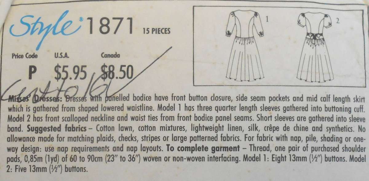 STYLE 1871 DRESS WITH PANELLED BODICE SIZE 6-18 COMPLETE CUT TO 16