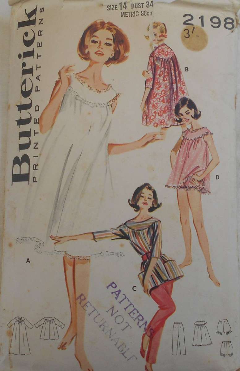 VINTAGE BUTTERICK 2198 LADIES LINGERIE CO-ORDINATES SIZE 14 BUST 34 COMPLETE