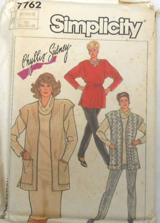 SIMPLICITY 7762 KNIT DRESS-TOP-WAISTCOAT-PULL ON PANTS SIZE 14-16-18 COMPLETE-UNCUT-F/FOLDED
