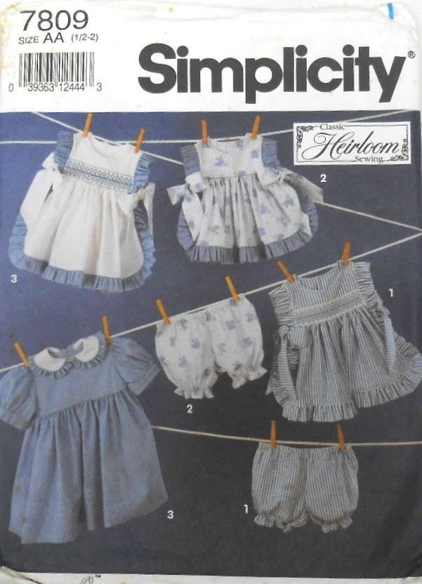 SIMPLICITY 7809 TODDLERS DRESSPINAFORE-PANTIES+SMOCKING SIZE 6M-2 YEARS COMPLETE-UNCUT-F/FOLDED