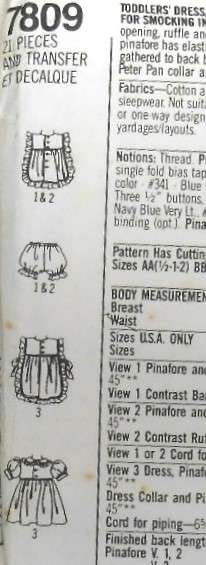 SIMPLICITY 7809 TODDLERS DRESSPINAFORE-PANTIES+SMOCKING SIZE 6M-2 YEARS COMPLETE-UNCUT-F/FOLDED