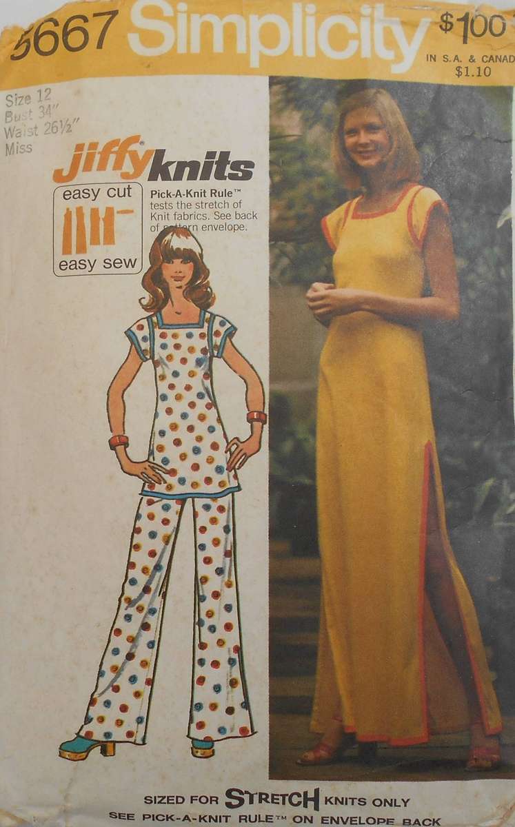 VINTAGE SIMPLICITY 5667 KNIT DRESS-TUNIC-PANTS SIZE 12 BUST 34 COMPLETE