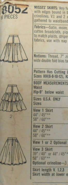 SIMPLICITY 8052  SET OF VERY FULL SKIRTS SIZE 8-10-12-14 COMPLETE-UNCUT-F/FOLDED