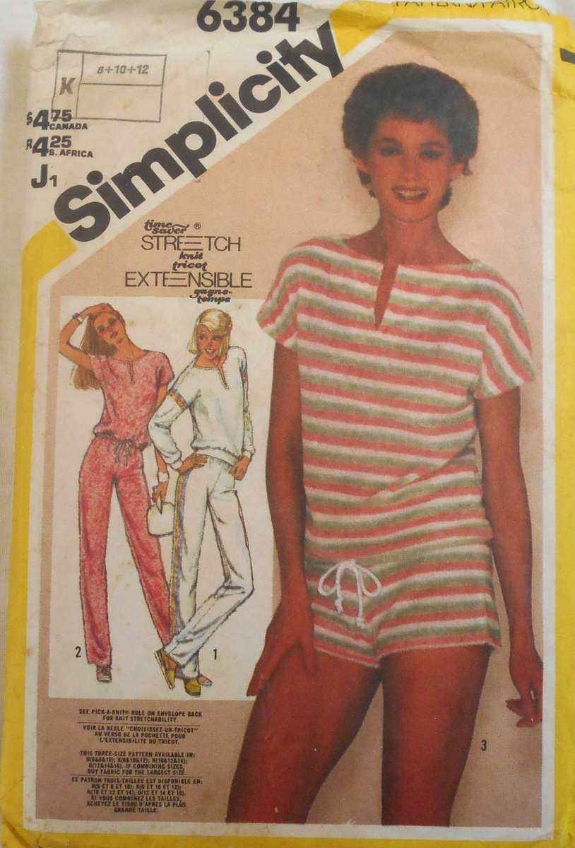 SIMPLICITY 6384 TRACKSUIT PULLOVER TOP-PULL ON PANTS-SHORTS SIZE 8-10-12 COMPLETE-CUT TO 12