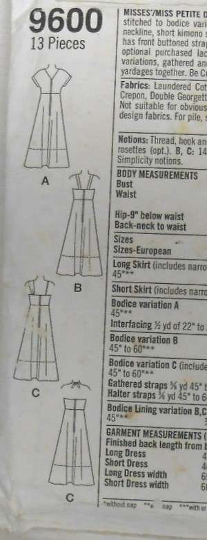 SIMPLICITY 9600 DESIGN YOUR OWN DRESS SIZE 4-6-8 COMPLETE CUT TO 8