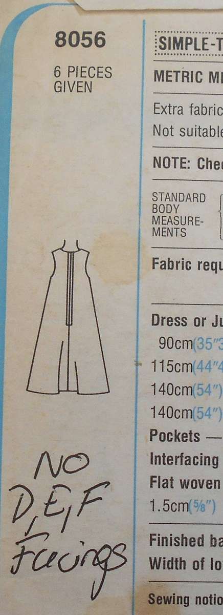 SIMPLICITY 8056 DRESS OR PINAFORE SIZE SMALL 38-40 COMPLETE