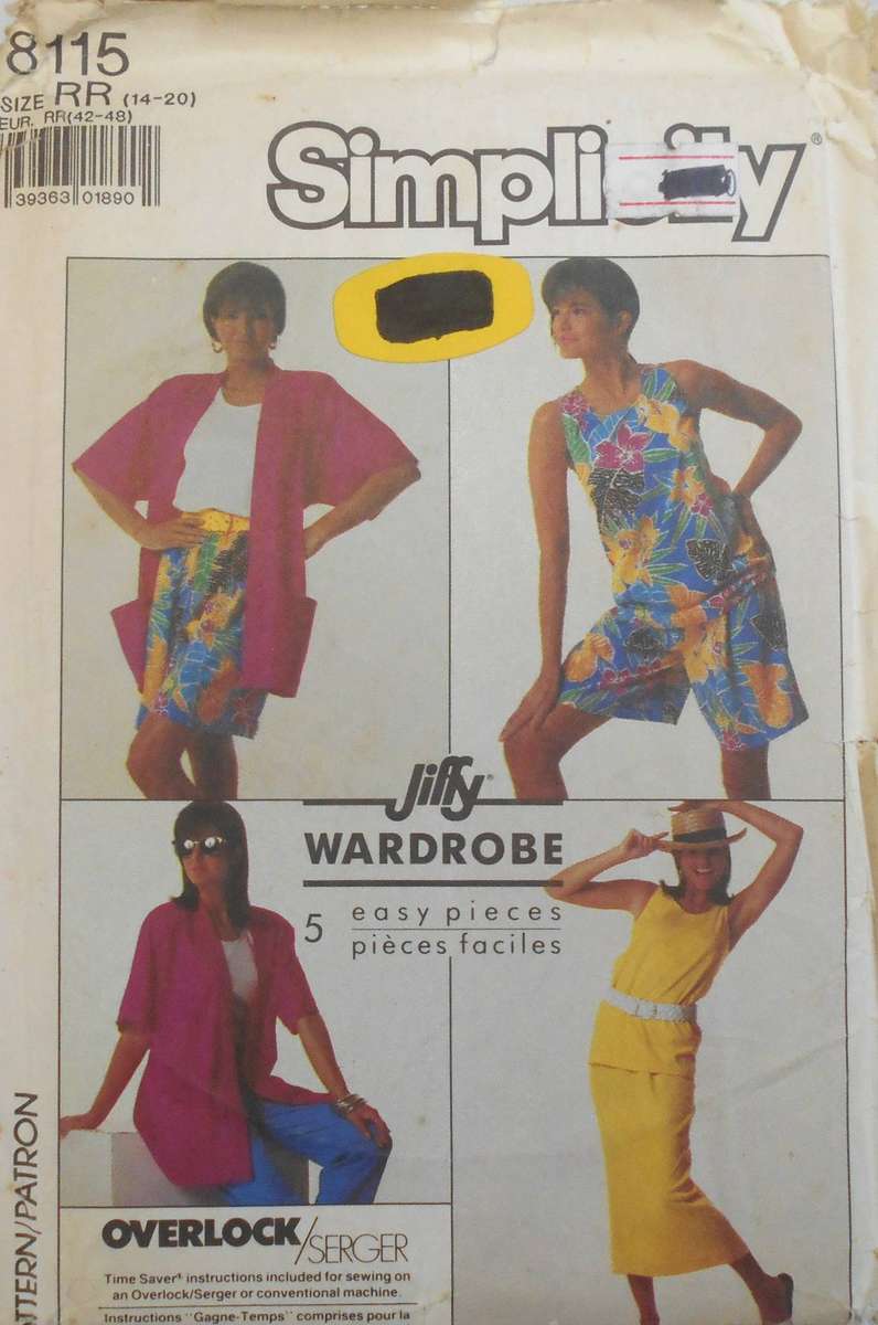 SIMPLICITY 8115 PULLOVER SKIRT-PANTS-SHORTS-LOOSE UNLINED JACKET-TOP SIZE 14-20 COMPLETE-CUT TO 20