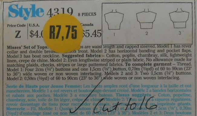 STYLE 4319 SET OF TOPS SIZE 12-14-16 COMPLETE-CUT TO 16