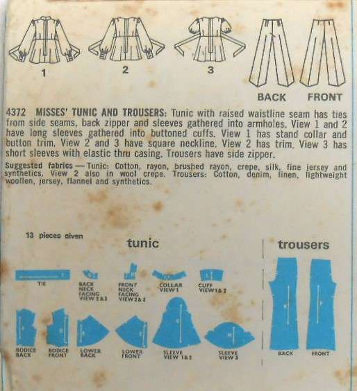 VINTAGE STYLE 4372 TUNIC & PANTS SIZE 14 BUST 36 COMPLETE