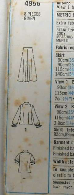 VINTAGE STYLE 4956 PANELLED SKIRT & BLOUSE SIZE 14 BUST 92 CM COMPLETE