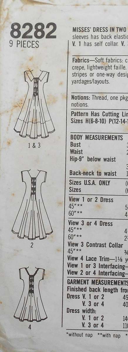 SIMPLICITY 8282 PULLOVER FLARED DRESS WITH V NECKLINE SIZE 6-10 COMPLETE-CUT TO 10