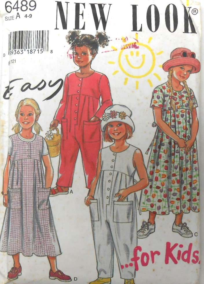 NEW LOOK PATTERNS 6489 GIRLS DRESS & ROMPER+TIEBACK SIZE 4-9 YEARS-NO SLEEVE PATTERN-CUT TO 7 YEARS