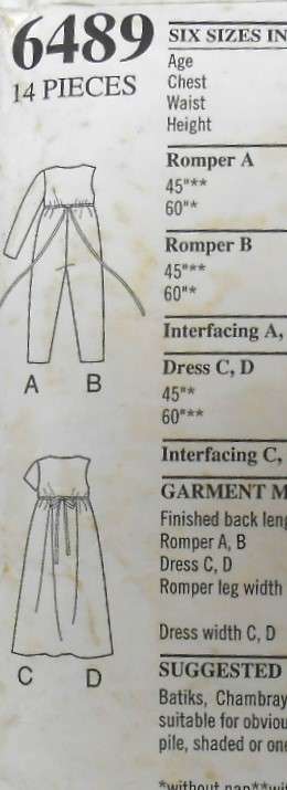 NEW LOOK PATTERNS 6489 GIRLS DRESS & ROMPER+TIEBACK SIZE 4-9 YEARS-NO SLEEVE PATTERN-CUT TO 7 YEARS