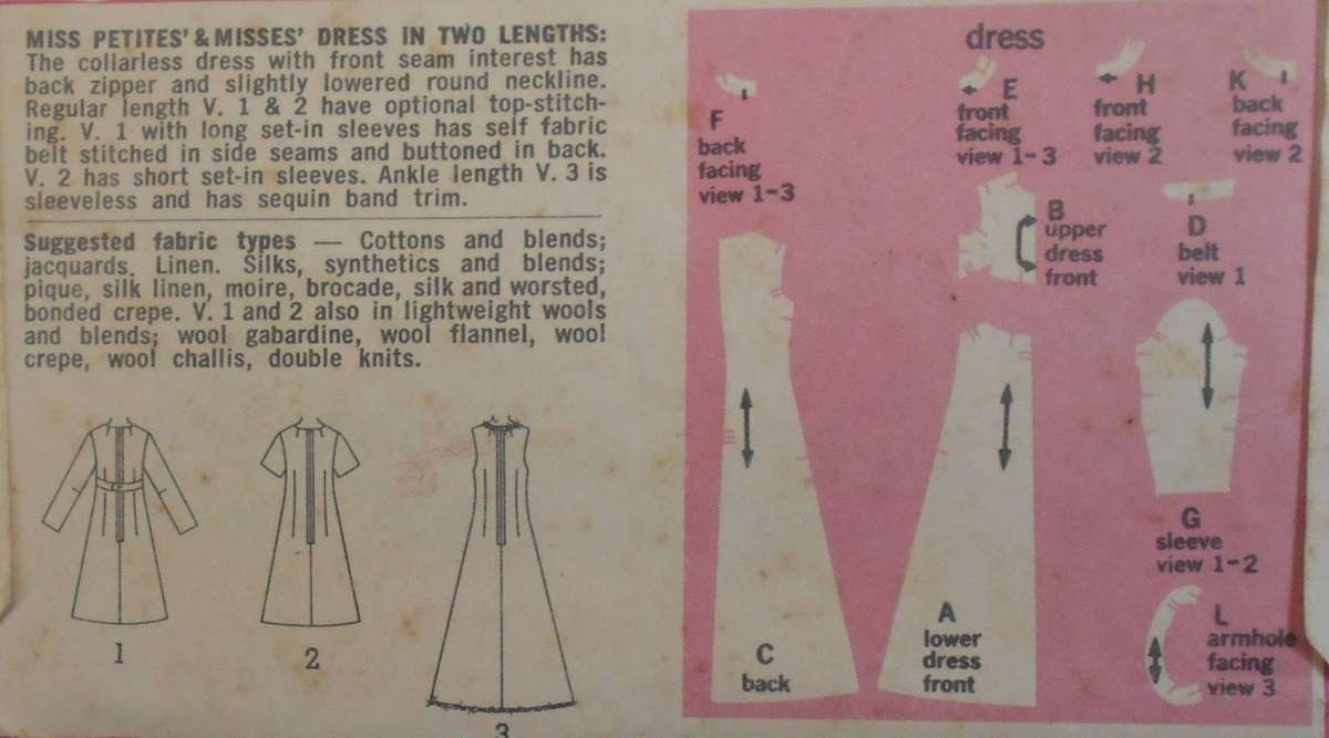 VINTAGE SIMPLICITY 8498 STUNNING COLLARLESS DRESS IN 2 LENGTHS SIZE 14 BUST 36 COMPLETE