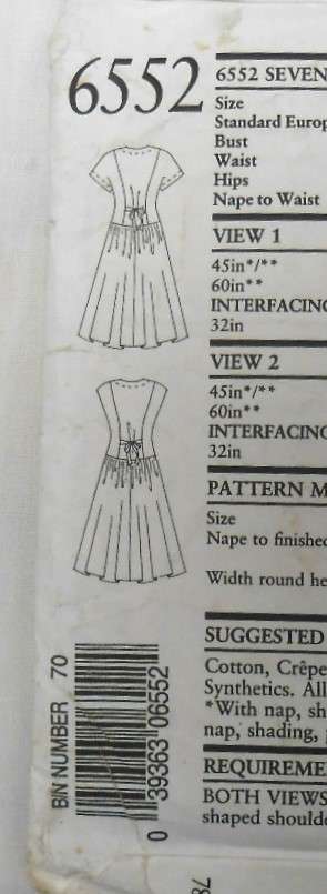 NEW LOOK PATTERNS 6552 FRONT BUTTON DRESS WITH HIP WAISTLINE SIZE 8-20 COMPLETE CUT TO 14