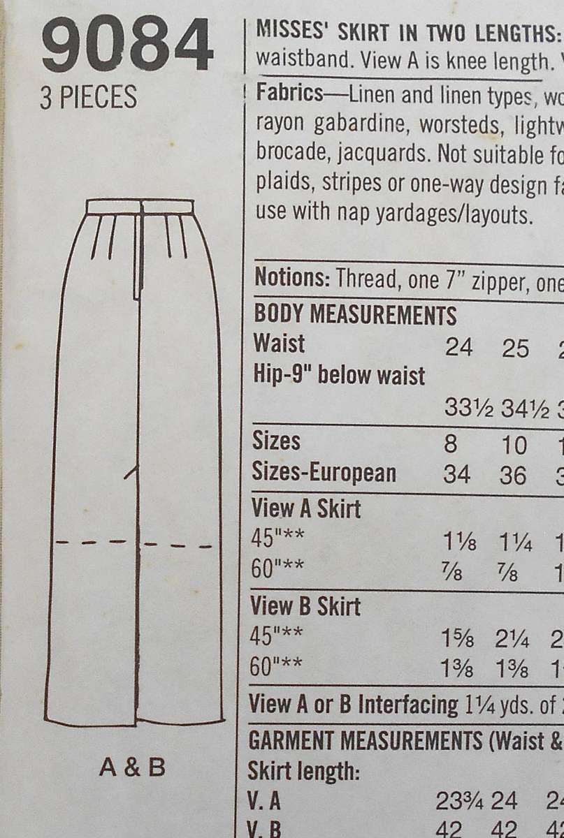 SIMPLICITY 9084 SKIRTS IN 2 LENGTHS SIZE 8-10-12-14 COMPLETE-CUT TO 14