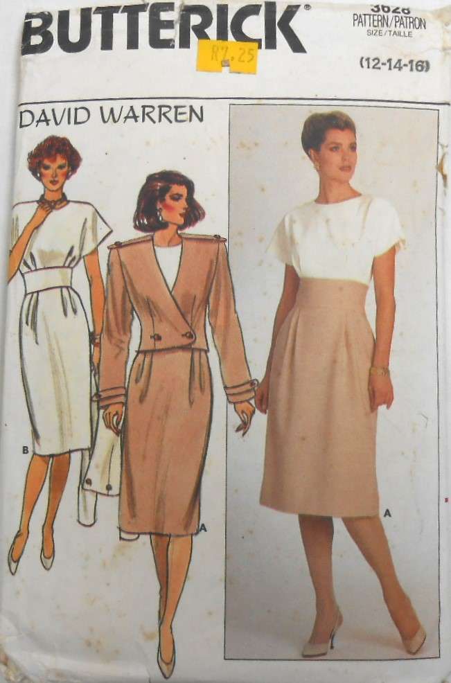 BUTTERICK 3624 JACKET & DRESS SIZE-12-14-16 COMPLETE-CUT TO 16