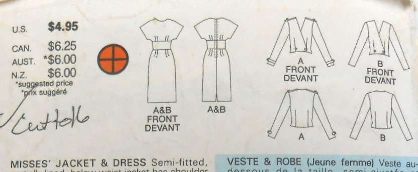 BUTTERICK 3624 JACKET & DRESS SIZE-12-14-16 COMPLETE-CUT TO 16