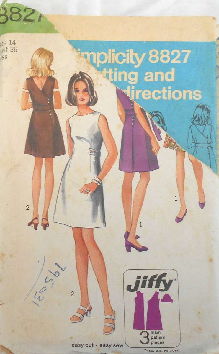 VINTAGE SIMPLICITY 8827 DRESS WITH BACK FEATURE SIZE 14 BUST 36 COMPLETE