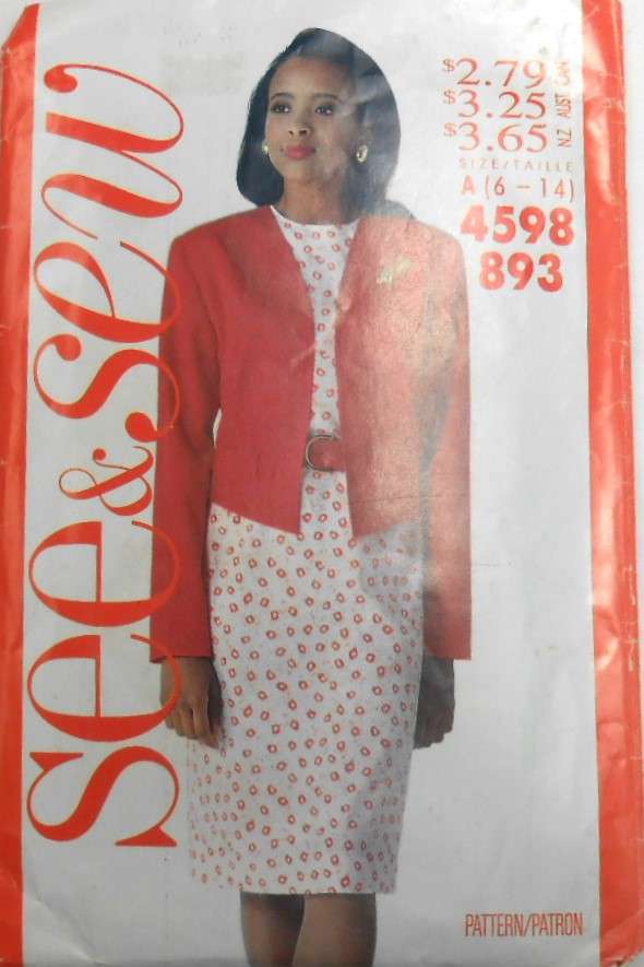 BUTTERICK 4598 JACKET & DRESS SIZE 6-14 COMPLETE-JACKET CUT TO 10 - DRESS UNCUT