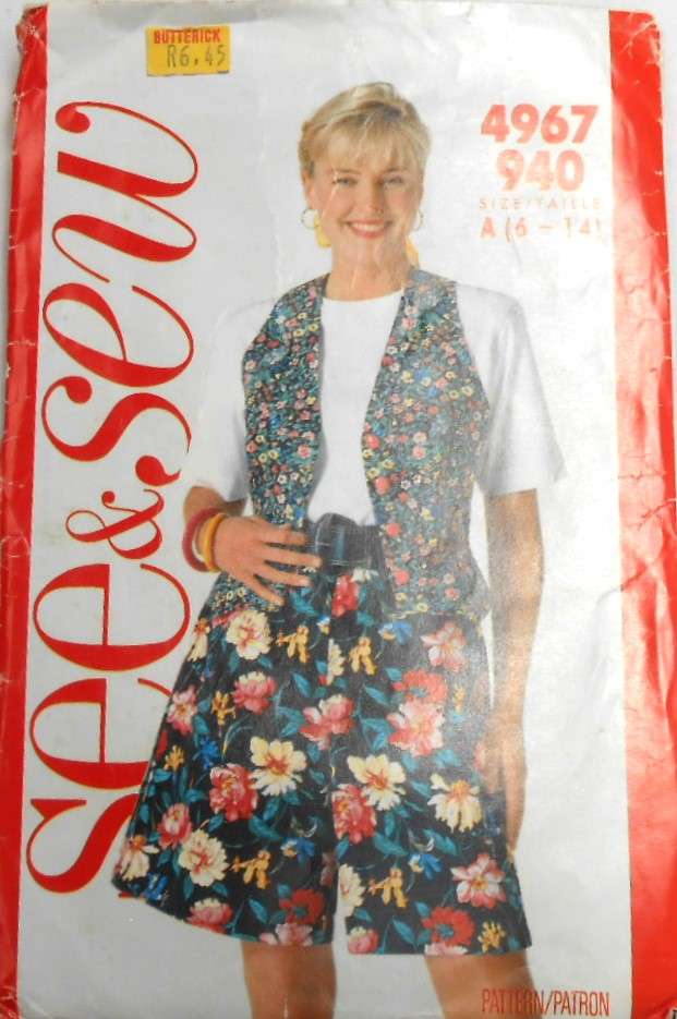 BUTTERICK 4967 WAISTCOAT-TOP-SHORTS SIZE 6-14 COMPLETE-CUT TO 14