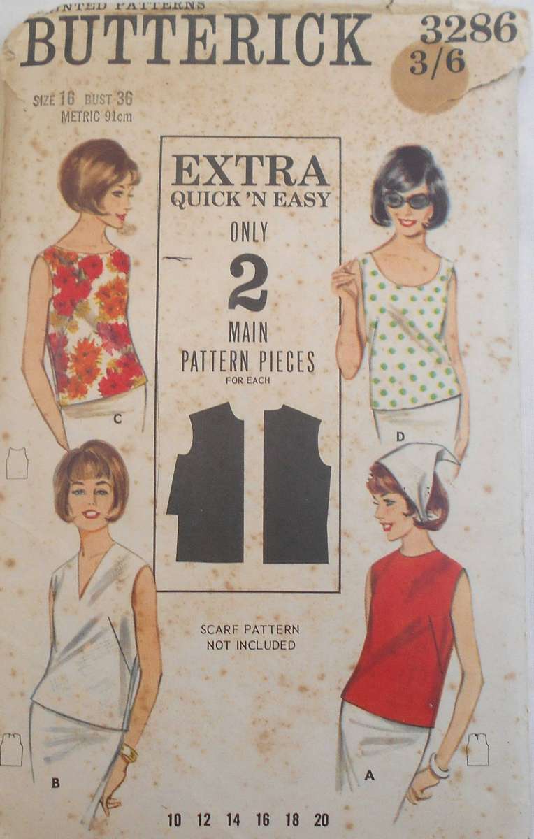 VINTAGE BUTTERICK 3288 BLOUSES SIZE 16 BUST 36 COMPLETE-UNCUT-F/FOLDED