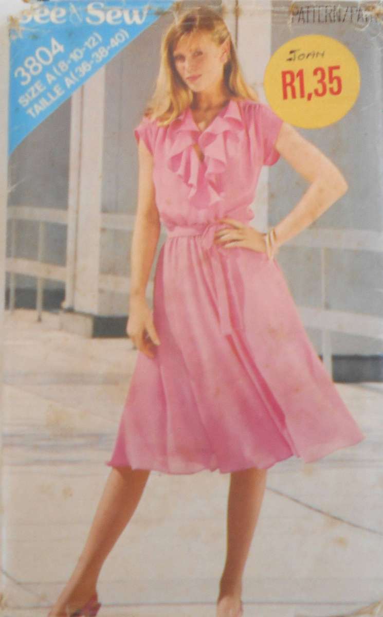 BUTTERICK 3804 DRESS WITH FRONT FRILL & BELT SIZE 8-10-12 COMPLETE-UNCUT-F/FOLDED