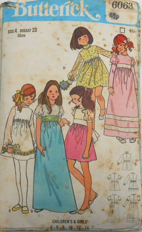 BUTTERICK 6063 GIRLS DRESS SIZE 4 YEARS BREAST 23" COMPLETE