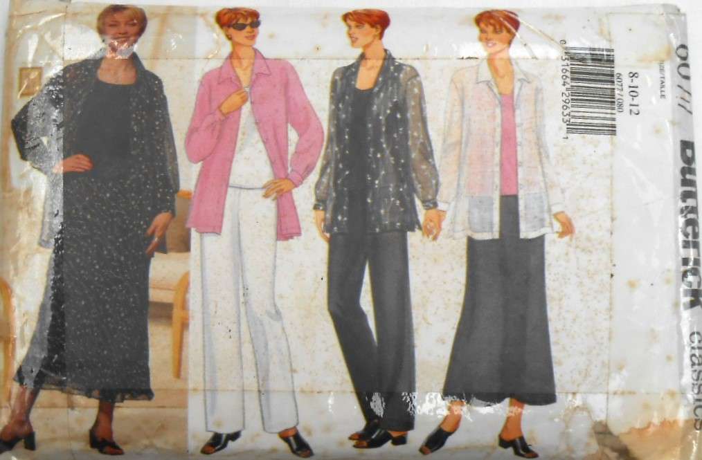BUTTERICK 6077 SHIRT-TANK TOP-SKIRT-PANTS SIZE 8-10-12 COMPLETE-CUT TO 10