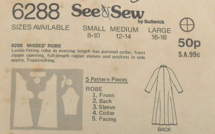 BUTTERICK 6288 ROBE-CAFTAN SIZE MEDIUM 12-14 COMPLETE