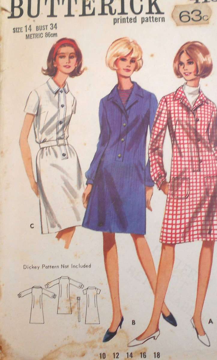 VINTAGE BUTTERICK 4156 ONE PIECE DRESS SIZE 14 BUST 34 COMPLETE