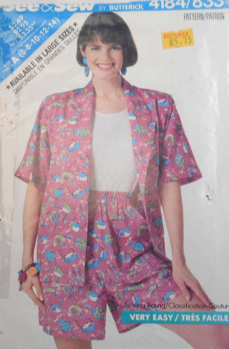 BUTTERICK 4184 SHIRT-TOP-SHORTS SIZE 6-8-10-12-14 COMPLETE-CUT TO 14